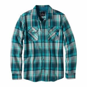 PrAna Lybeck Green Plaid Flannel Long Sleeve Shirt